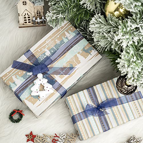 RUSPEPA Christmas Kraft Wrapping Paper - Owl, Reindeer, Christmas Ball and Text Design - 4 Rolls - 30 inches x 10 feet per Roll