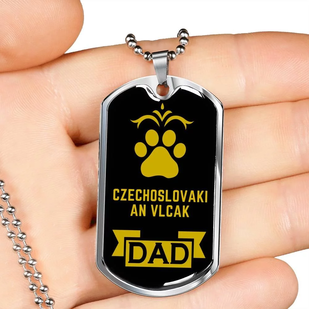 Czechoslovakian Vlcak Dad Dog Necklace Stainless Steel or 18k Gold Dog Tag W 24" Dog Owner Lover