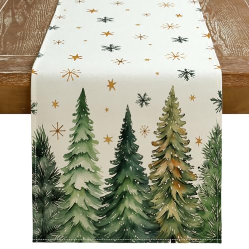 GEEORY Christmas Table Runner 13x72 Inch, Xmas Trees Snowflakes Winter Holiday Decorative Farmhouse Table Decorations for Kitchen Dinning, Indoor Outdoor Dinner Party Decor (Red) GT150-72