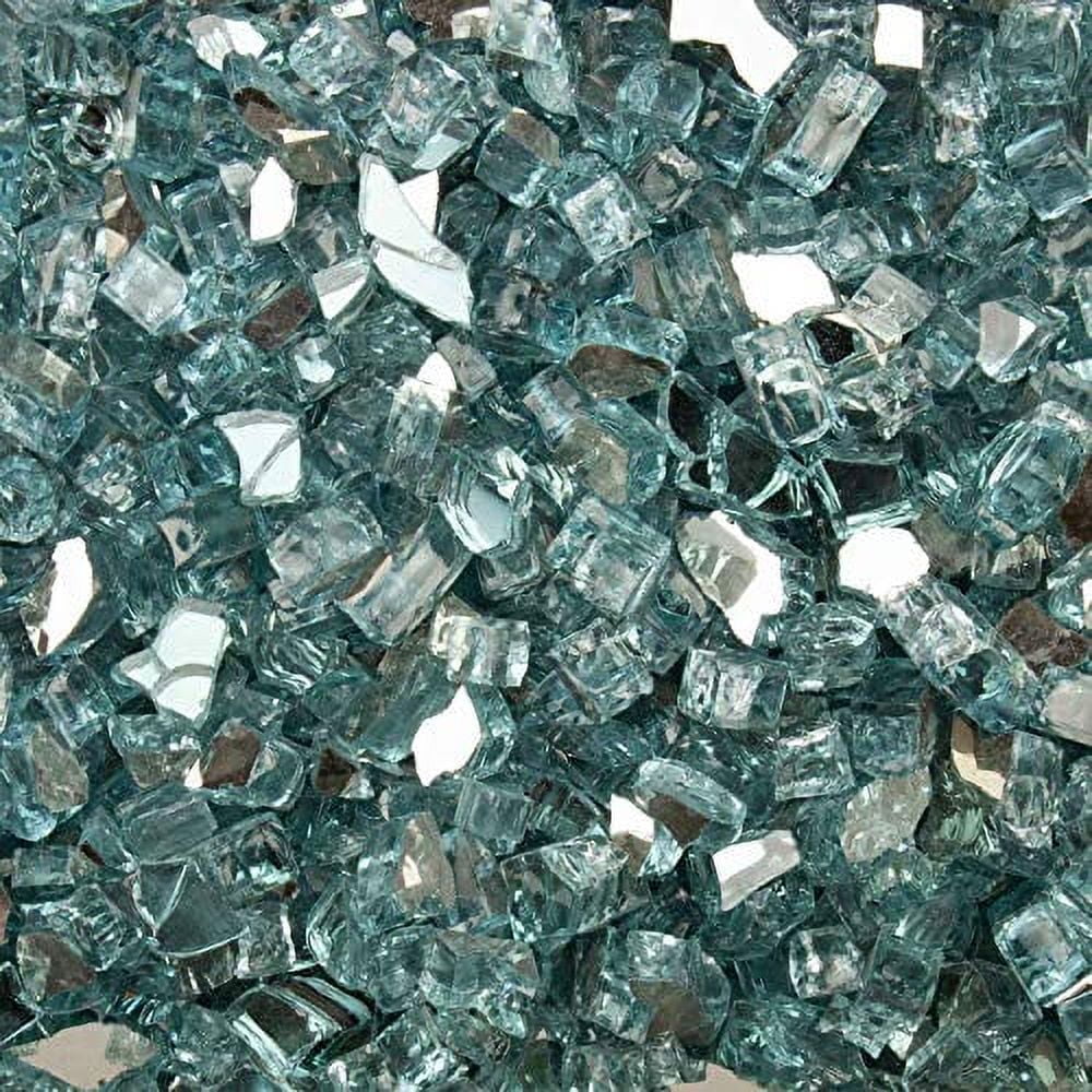 Celestial Fire Glass High Luster, 1/2" Reflective Tempered Fire Glass in Europa Blue | 10 Pound Jar