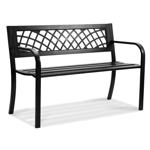 VEVOR Outdoor Bench,46 inches Metal Garden Bench for Outdoors, 480 lbs Load Capacity Bench, Outdoor Garden Park Bench with Backrest and Armrests, Patio Bench for Garden, Park, Yard, Front Porch
