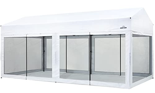 Suntime 10 Foot by 20 Foot Easy Pop Up Rectangular Canopy with Removable Sidewalls and Wheeled Carry Bag for Commercial and Recreational Use, White