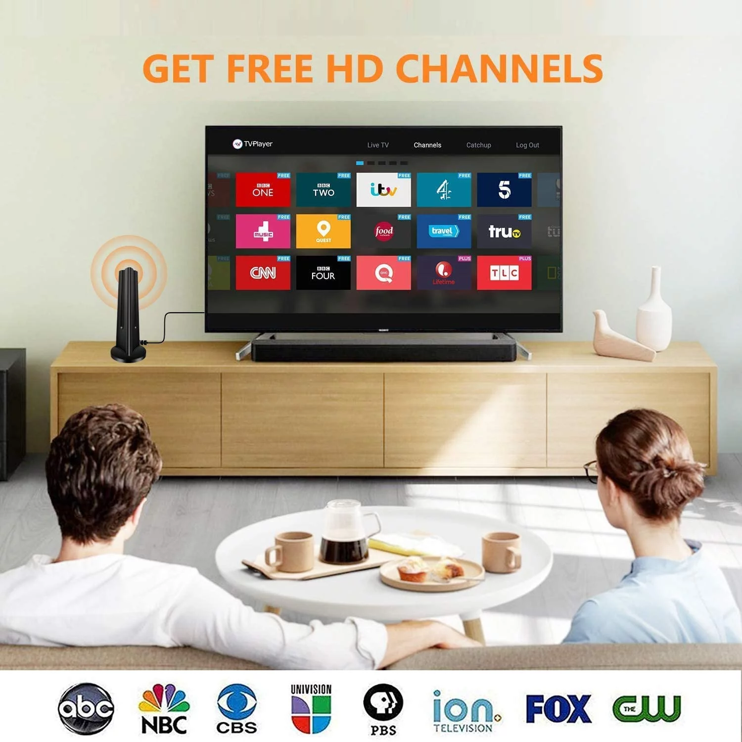 TV Antenna, Amplified HD Digital Indoor TV Antenna, TV Aerial 90-130 Miles Range, 4K 1080P HD VHF UHF for Local Channels, 18FT Premium Coaxial Cable