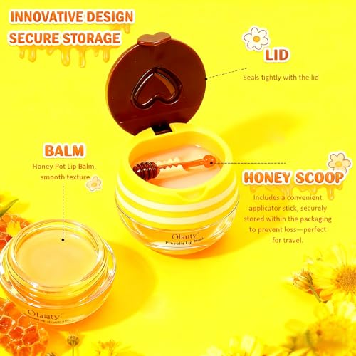 4 PCS Bee Lip Balm Honey Pot-Strawberry, Watermelon, Apple Lime, Honey Lip Mask Overnight Propolis Moisturizing,Vitamin E Prevention Cracked &Chapped Lips,Christmas Gifts Lip Balm