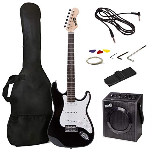 RockJam Electric Guitar Superkit with 10-watt Amp, Gig Bag, Picks & Online Lessons 6 String Pack, Right, Red, Full (RJEG03-SK-RD)