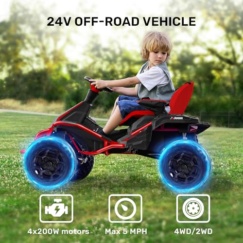 ANPABO 24V 4x4 Ride On Toy for Big Kids, 4x200W Motors, 5MPH, Kids Car w/Parent Remote, Wide Adjustable Seat, Headlights, Metal Frame, Shock Absorbers, 4 Wheeler Quad for Kids 3-12, Green