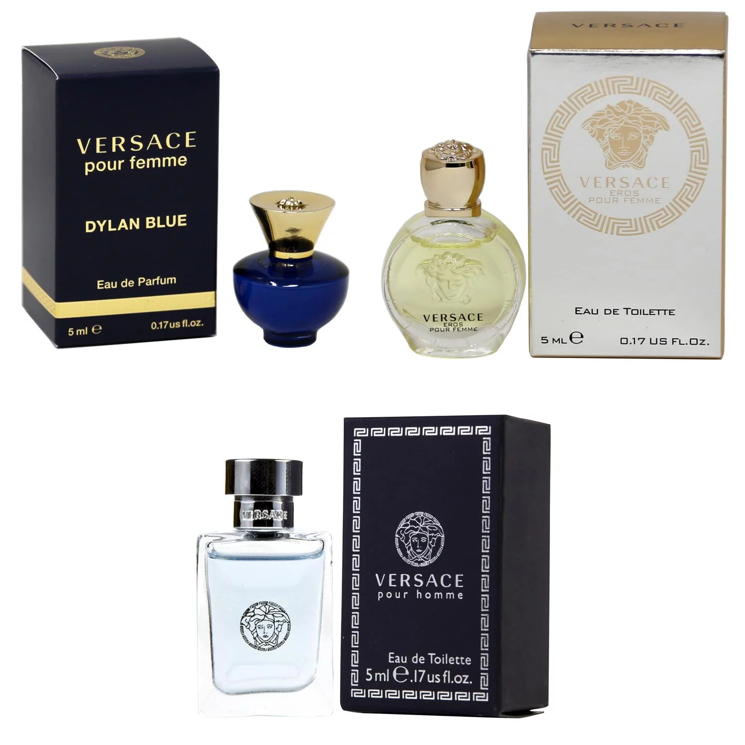 Versace Dylan Blue Femme EDP, Eros Women EDT, Pour Homme EDT - 5ml 3PK Kit