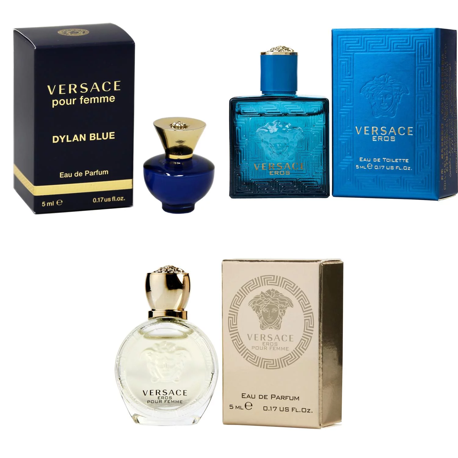 Versace Dylan Blue Femme EDP, Eros Men EDT, Eros Women EDP  - 5ml 3PK Kit