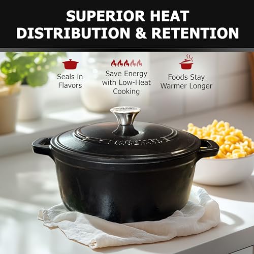 Mueller 6qt Enameled Cast Iron Dutch Oven, Heavy-Duty Casserole and Braiser Pan with Lid and Knob, Oven-Safe up to 500° F & Across All Cooktops, White