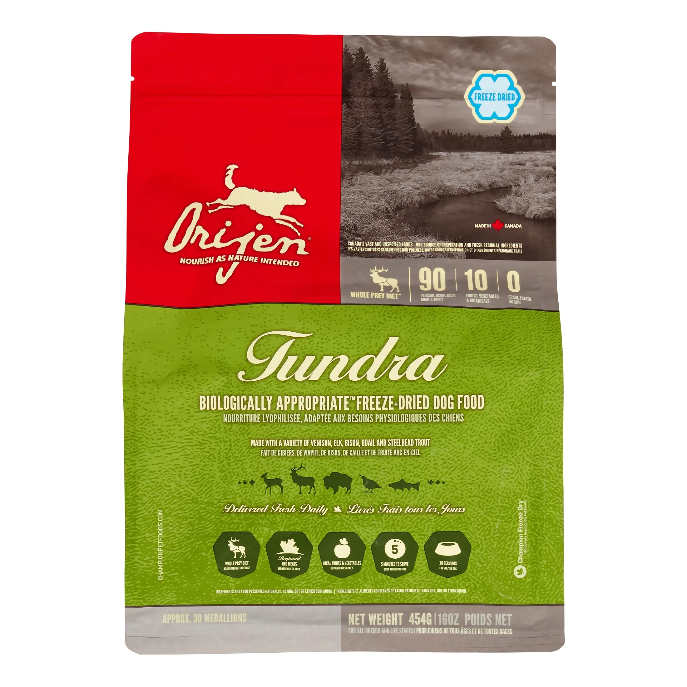 Orijen Tundra Biologically Appropriate Grain-Free Elk, Venison, Bison & Fish Freeze Dried Dog Food, 16 oz