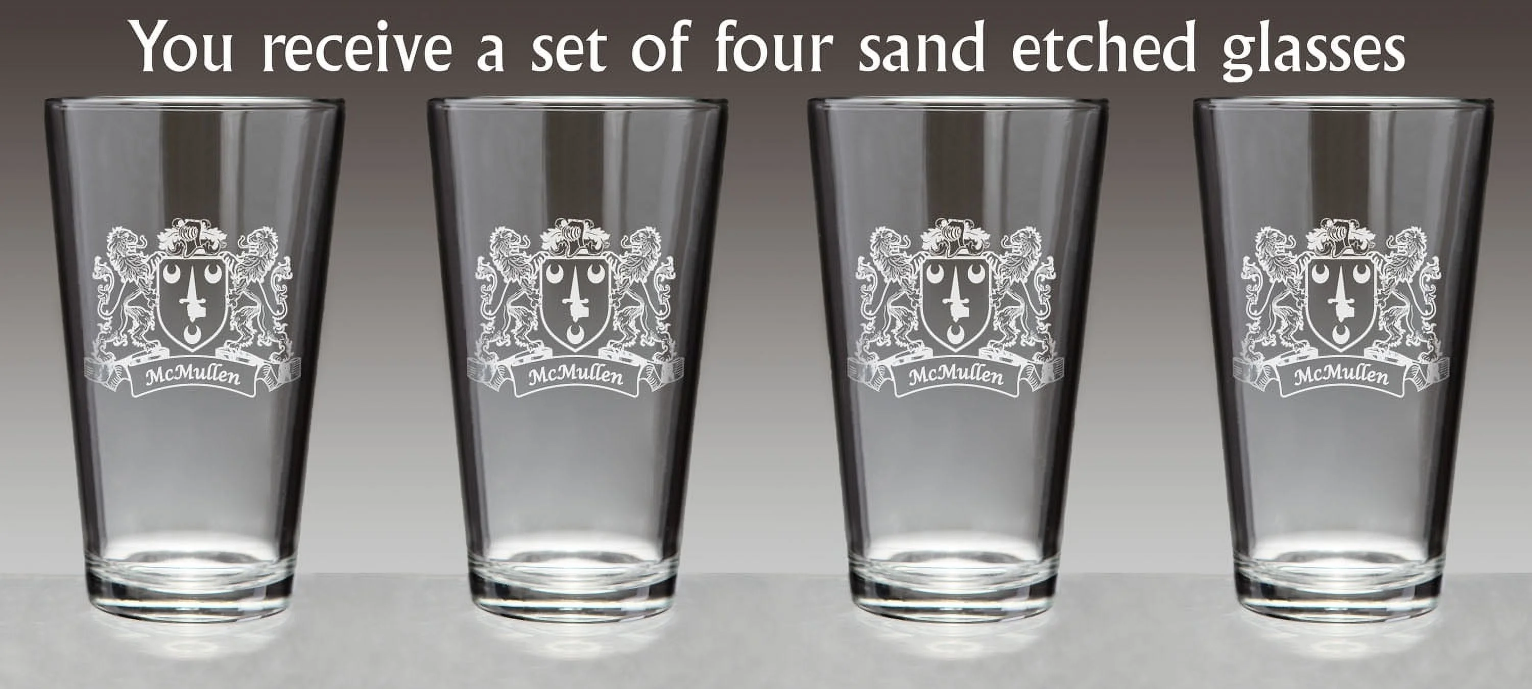 McMullen Irish Coat of Arms Lions Pint Glasses (Sand Etched)