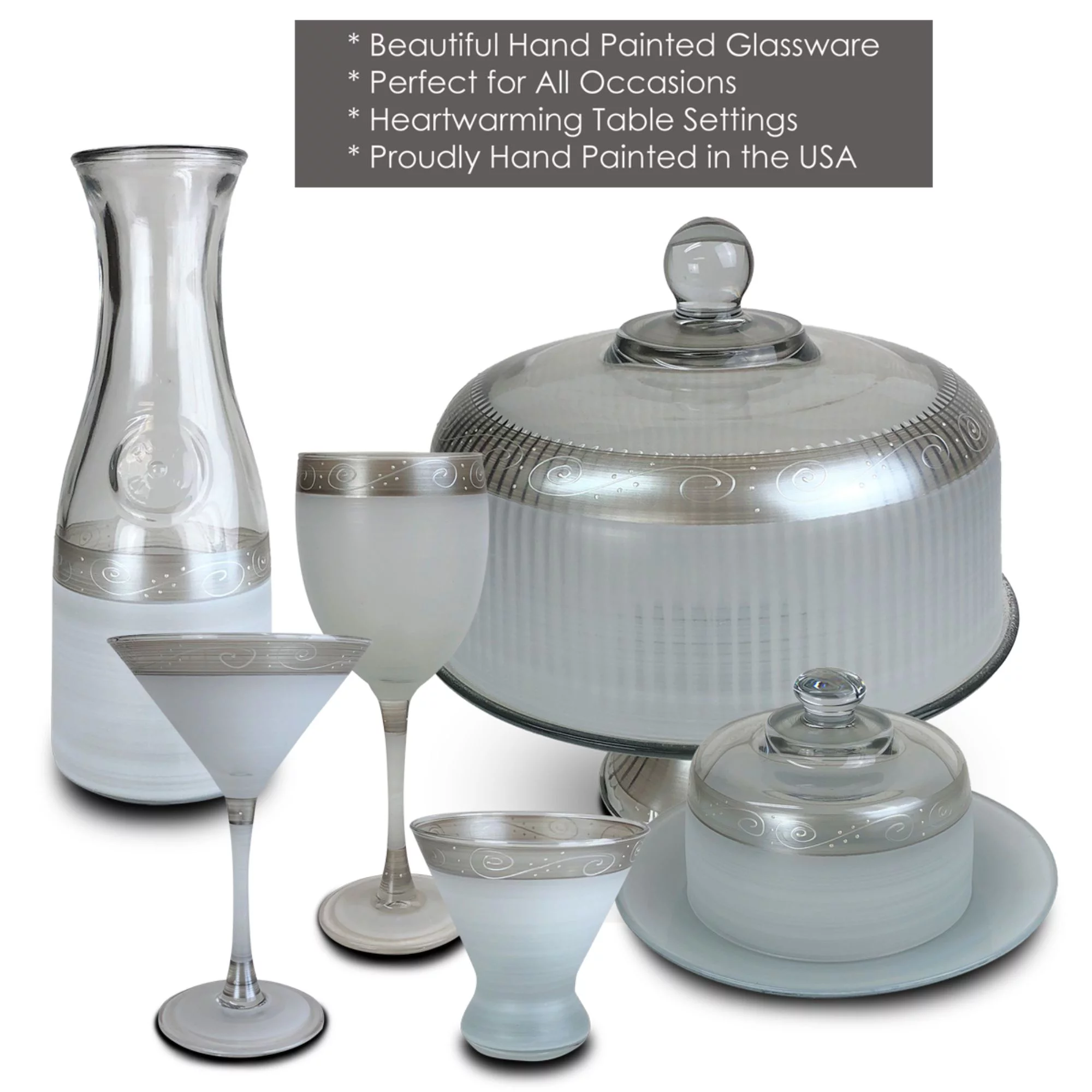 Crafted Creations Set of 2 Silver Swirls and Dots Hand Painted Cosmopolitan Wine Glasses 4