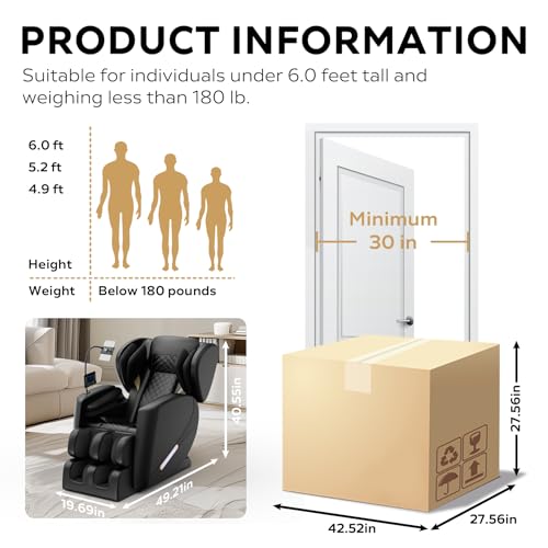 Massage Chair, 3D Massage Chair Full Body, Zero Gravity Shiatsu Massage Chair Recliner W/Heating,Foot Rollers,Bluetooth Speaker,6 Fixed Massage Rollers,5 Auto Modes Air Compression,for Office