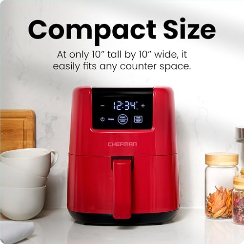 CHEFMAN 2 Qt Mini Air Fryer – Digital Space-Saving Compact Air Fryer with Nonstick and Dishwasher Safe Basket, Quick & Easy Meals in Minutes, Features Digital Timer and Shake Reminder – Black