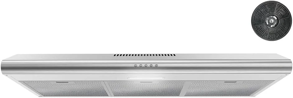 Streamline 36 in. Tigli Ductless Undermount 80 CFM Range Hood in Brushed Stainless Steel with Mesh Filters, Push Button Control, LED Light