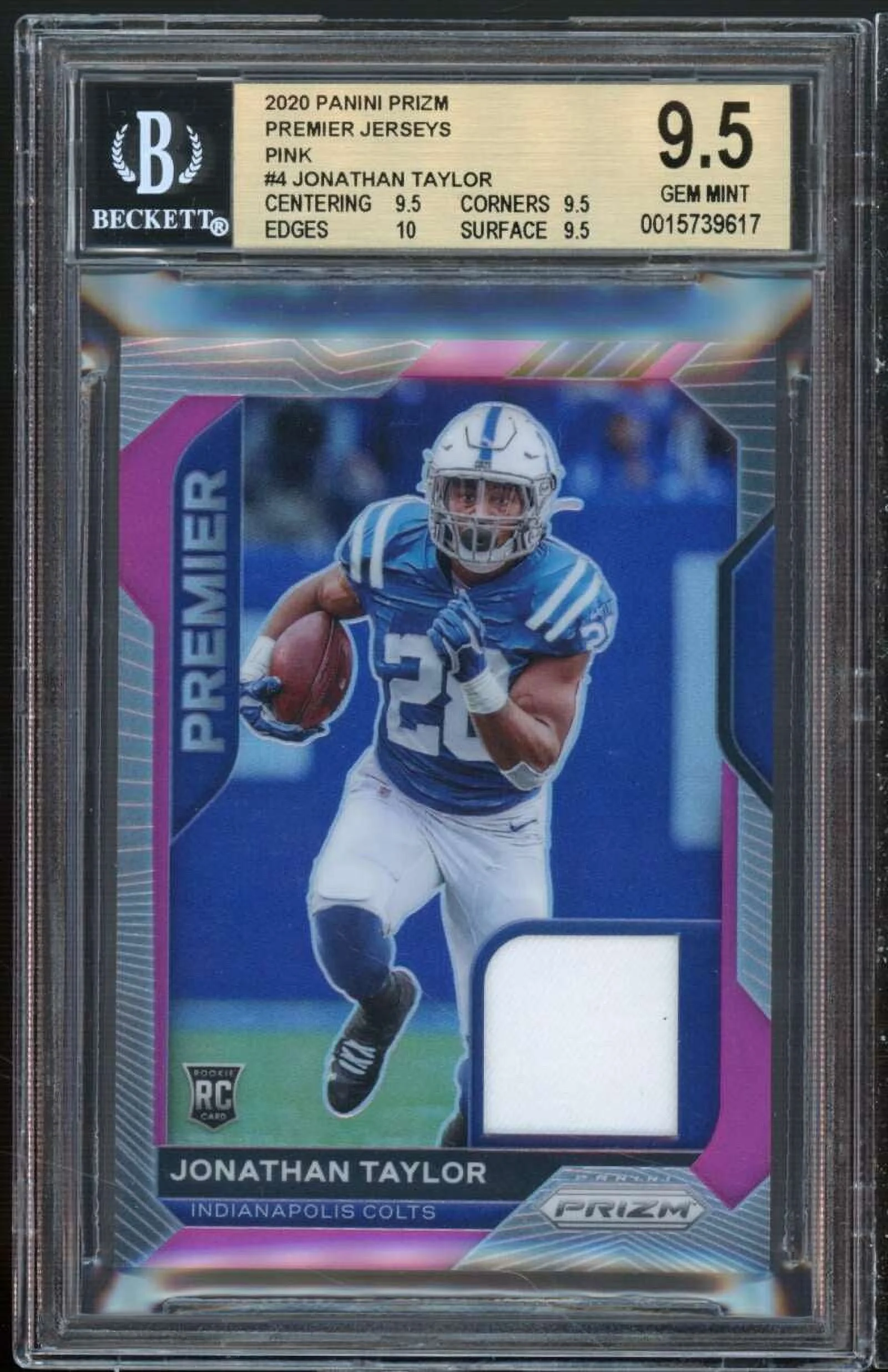Jonathan Taylor Rookie Card 2020 Panini Prizm Premier Jerseys Pink #4 BGS 9.5