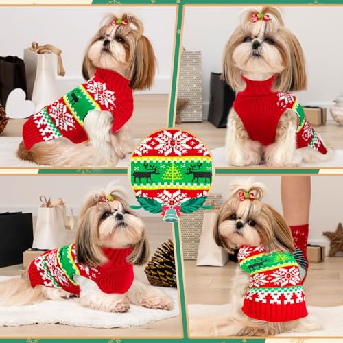 Dog Christmas Sweater Cute Grey Elf Clown Xmas Dog Cat Outfit New Year Holiday Costumes Puppy Cat Sweater with Leash Hole for Small Medium Large Dogs Girl Boy Turtleneck Winter Warm Pet Clothes