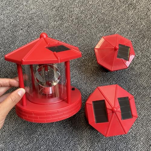 Solar Lighthouse 360 Degree Rotating Light, Garden Lawn Light Houses Lamp Outdoor Garden Waterproof Street Light Led Solar Powered Lighthouse Garden Decor(red)