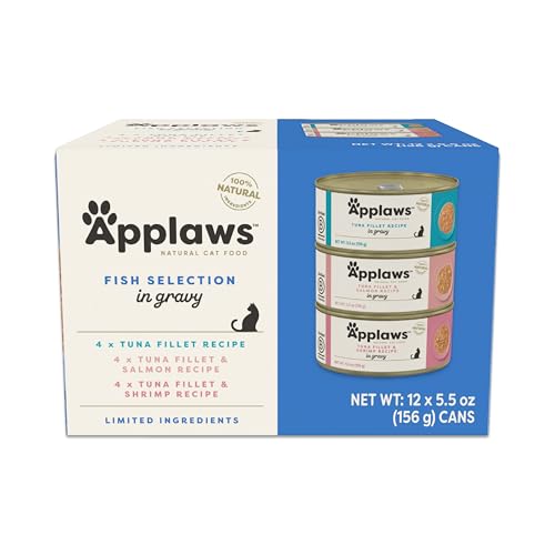 Applaws Natural Wet Cat Food in Gravy, Limited and Natural Ingredients, High Protein with No Artificial Additives, Fish Selection in Gravy (24 x 2.47oz Cans)