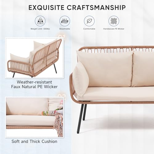 Verano Garden 3 Pieces Patio Bistro Sets, Outdoor Wicker Balcony Furniture Sets,Patio Rattan Furniture Set with Round Glass Table for Porch,Lawn,Garden,Backyard (Black, 3 PCS Set)