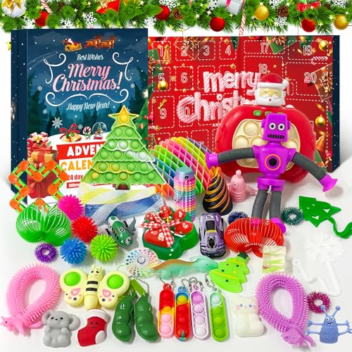 Fidget Advent Calendar 2025, Christmas Countdown Calendar Sensory Fidget Toy Packs, with 24 Days of Surprises Presents Box, Ornaments Decorations Bulk Christmas Gifts for Boys Girls Teens