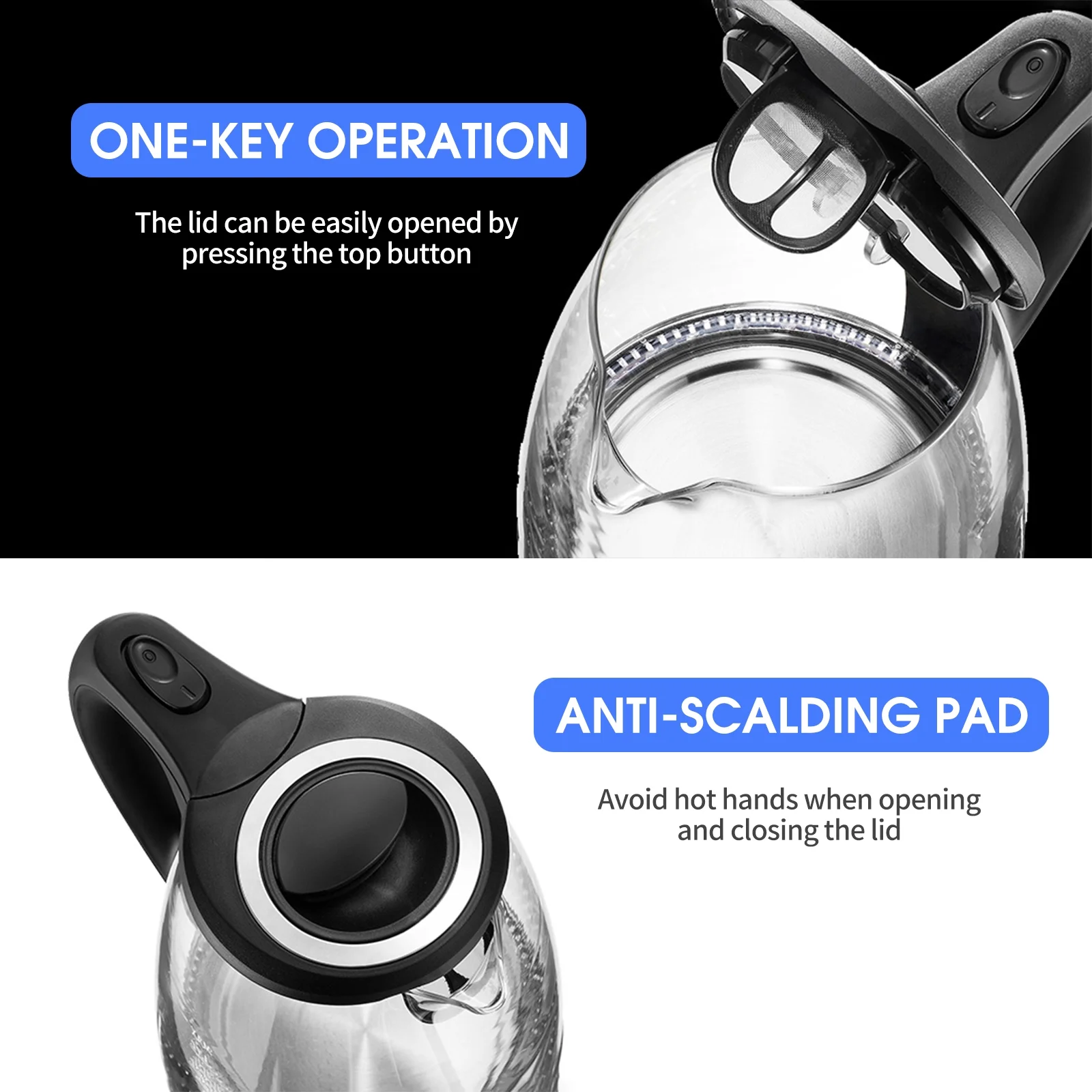 Walmeck 1.7L Electric Kettle  1500W Glass Hot  Kettle Fast Heating Electric Tea Kettle  Boiler &  with Auto Shut-Off