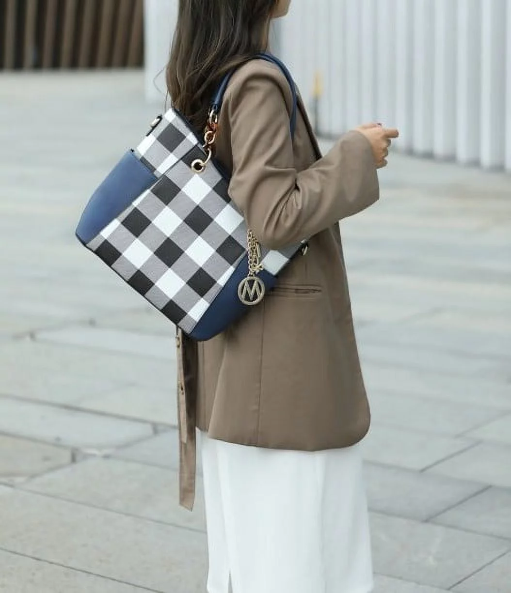 MKF Collection Paloma Women's Checkered Shoulder Bag & Matching Wallet 2-Piece Set by Mia K. - Black