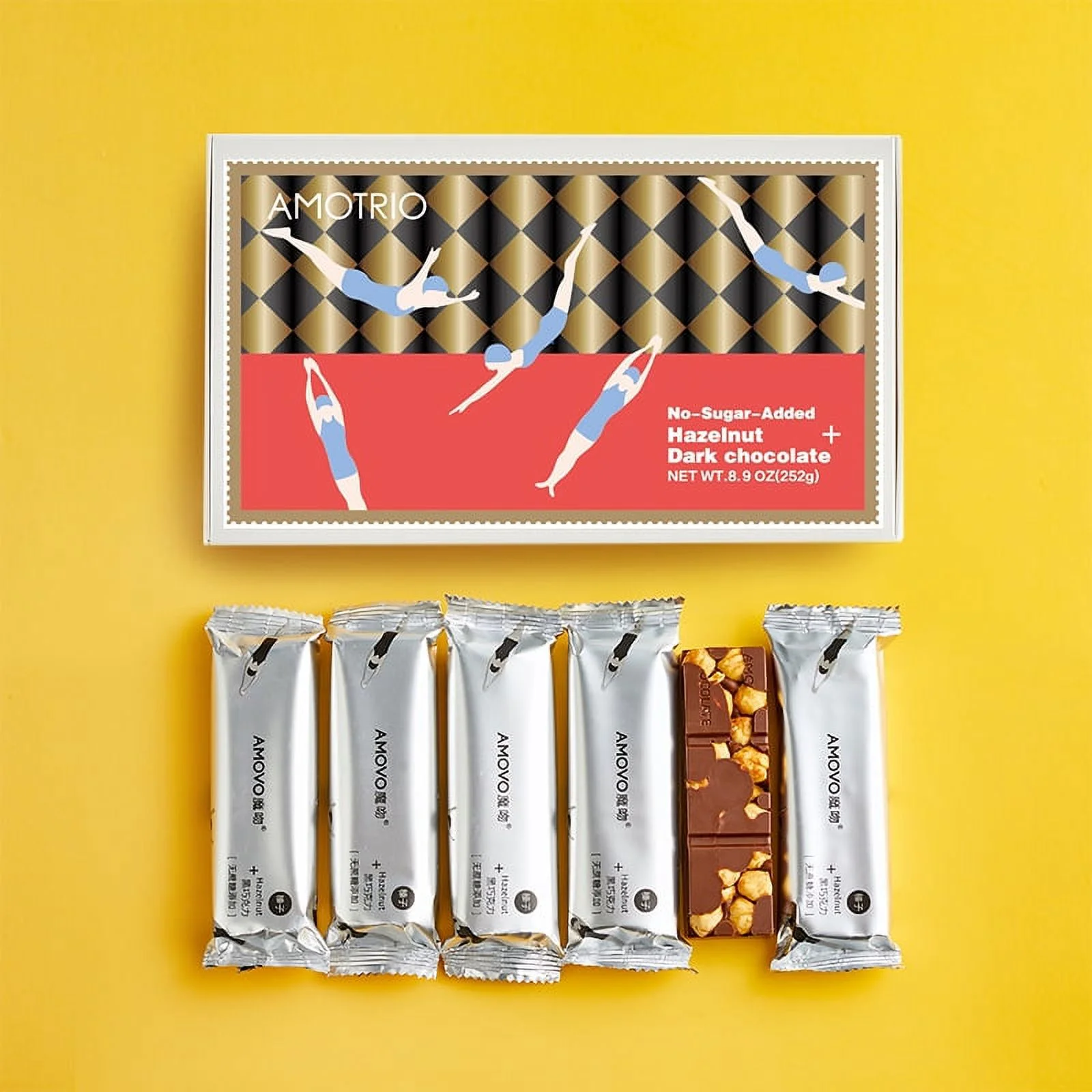 AMOTRIO Maltitol Sweetened Hazelnut Chocolate Bars, 6 Ct