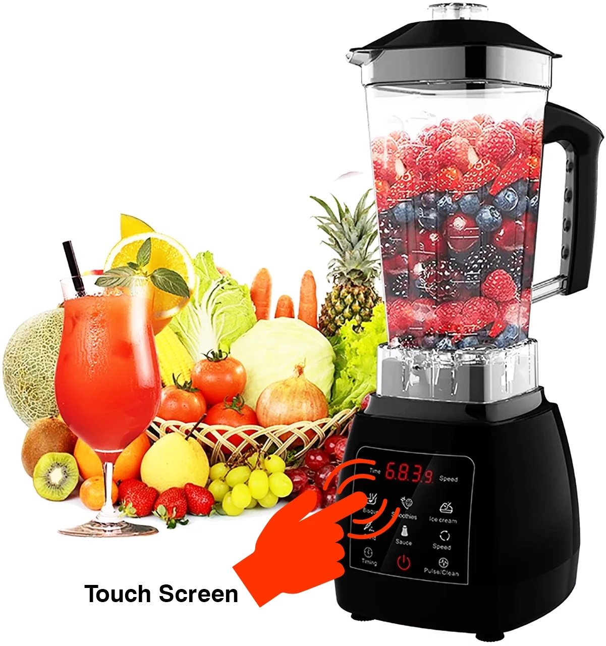 Blender Touch Screen Countertop Electric 2 Litres Blenders Soup Smoothie Shake Mixer Fruit Juicer 6 Stainless Steel Blades Food Blend Grind 64 Oz 2000 Watt 5 Core JB 2000D