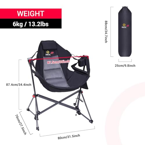 Nice C Heated Hammock Camping Chair, Swing Chair, Folding Rocking Chair, Camping Chair, High Back with Stand, Cup Holder, Side Pocket, Heavy Duty 10000mAh Power Bank Included(Set of 1)