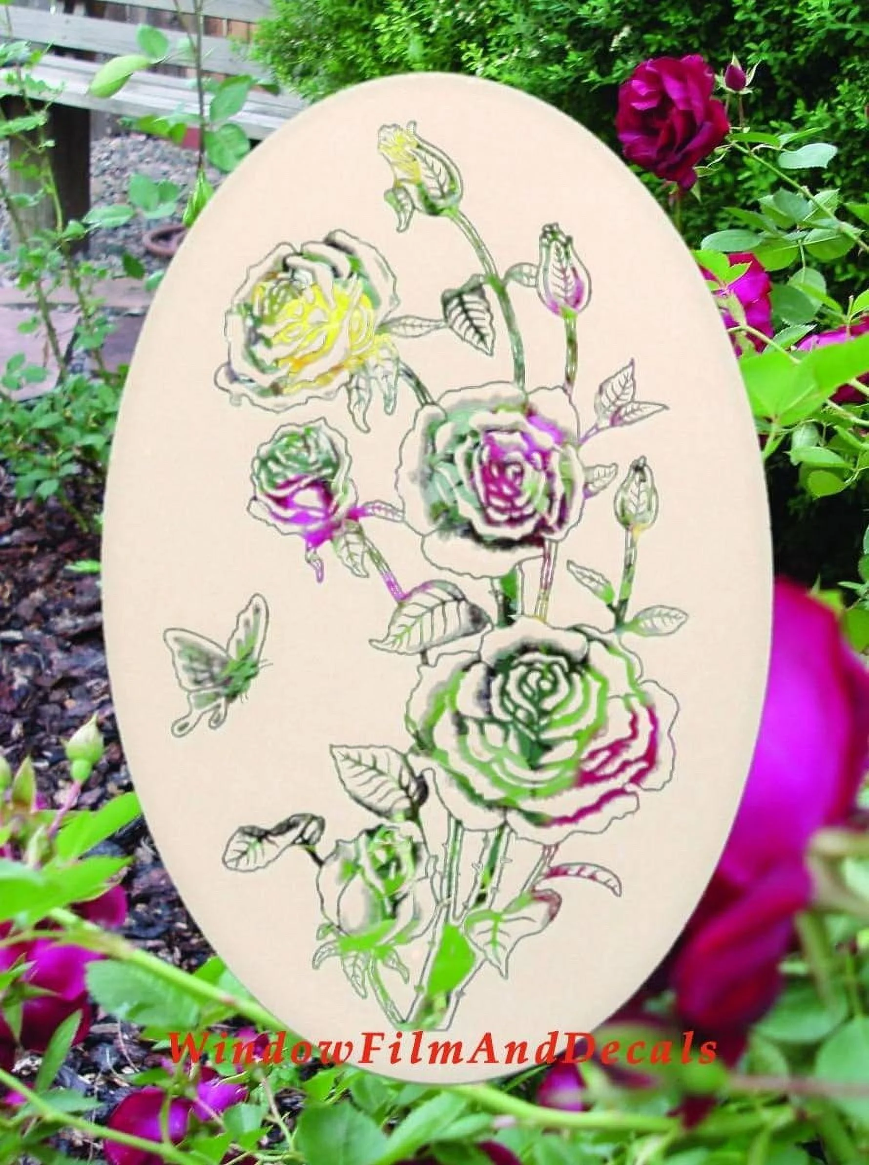 Roses Etched Window Decal Vinyl Glass Cling - 15