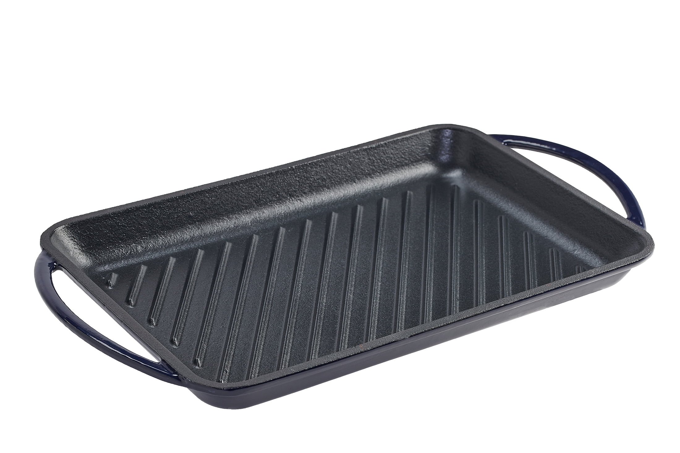 Servappetit Cobalt Glazed Enameled Cast Iron Double Burner Grill, 15.75 x 9 x 1 Inches, Indigo Blue Bottom
