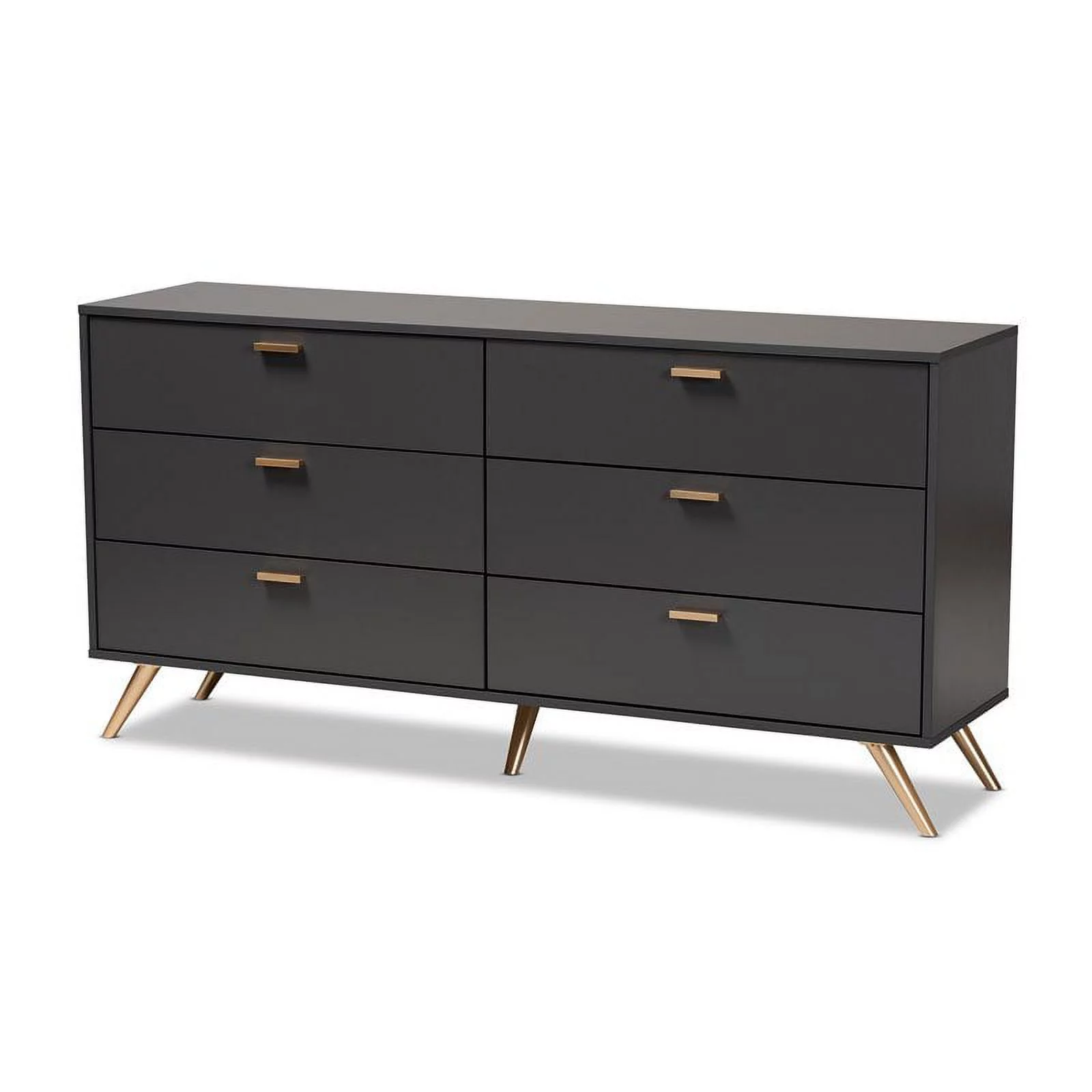 Bowery Hill Dark Grey and Gold Finished Wood 6-Drawer Dresser