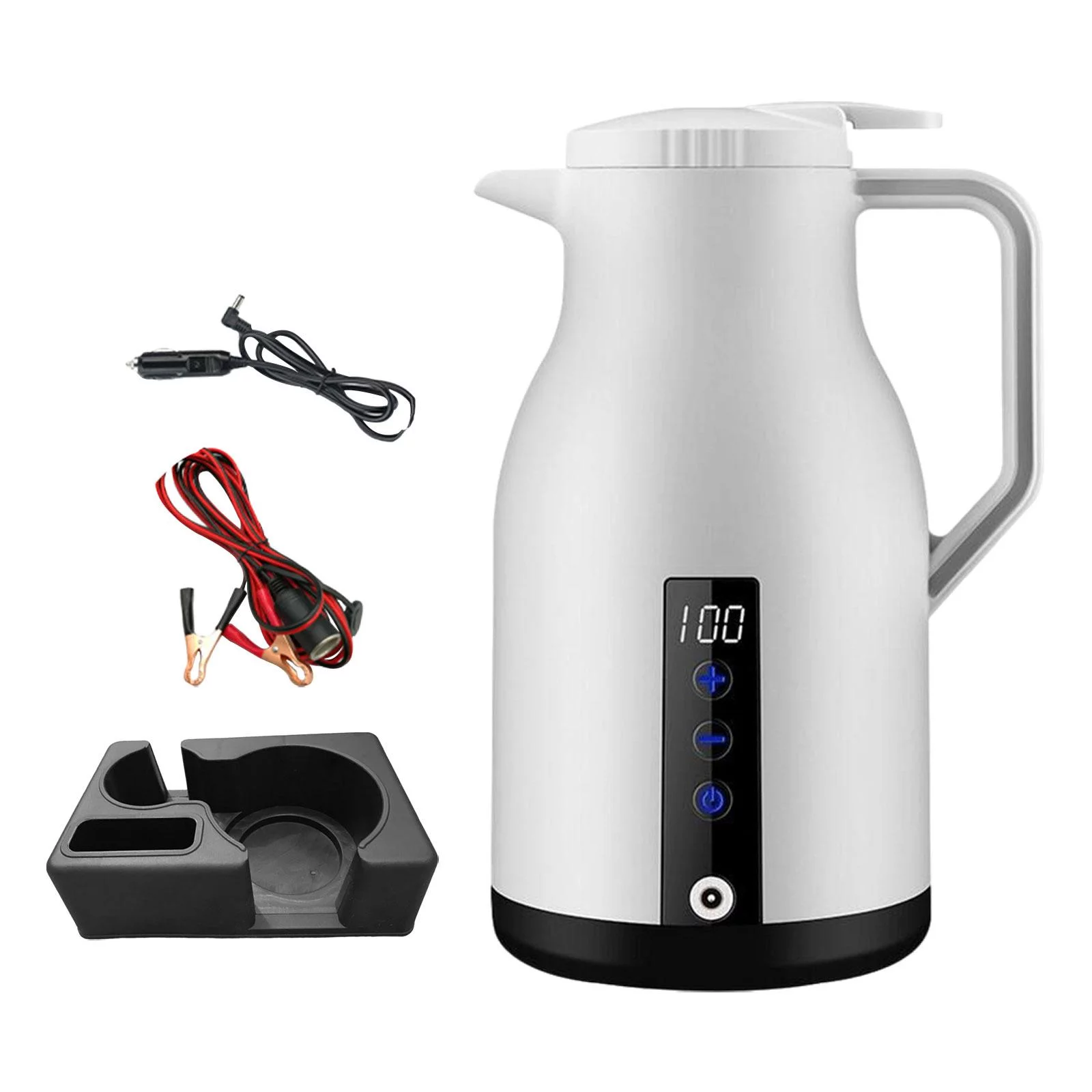 Water Heating Boiler, Water Heating Bottle, Truck Kettle Water Heating Bottle Car Kettle Water Boiler, Boiling Hot Water Kettle, for Tea Milk White With Base