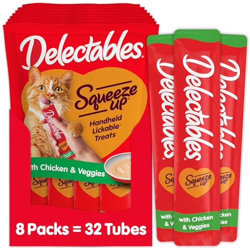 Hartz Delectables Squeeze Up Interactive Lickable Wet Cat Treats for Adult & Senior Cats, Chicken, 8 Count (Pack of 2) - Total 16 Count