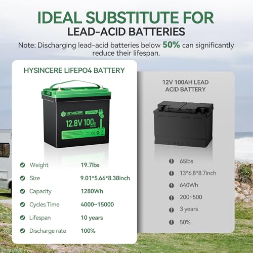 12V 100Ah LiFePO4 Lithium Battery, Mini Deep Cycle Rechargeable LiFePO4 Battery, Max.15000 Cycles Built in 100A BMS for RV, Trolling Motor, Camping, Marine, Solar, Home Energy Storage(1 Pack)