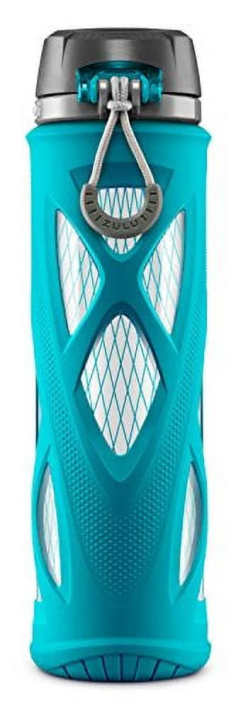 Zulu Atlas Glass Water Bottle With Silicone Sleeve, 20 Oz, Teal