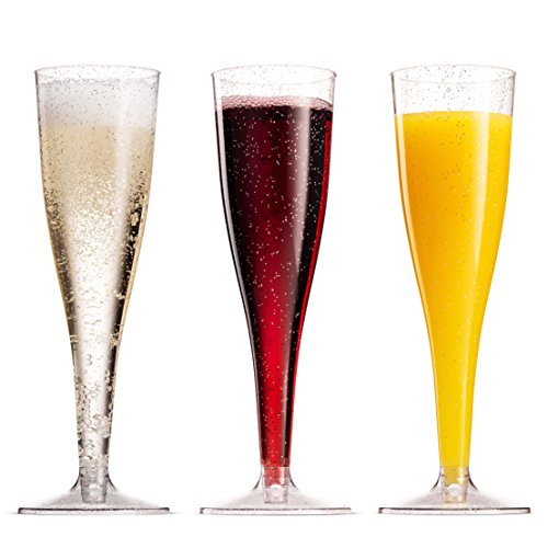 Munfix 50 Pack Gold Rimmed Plastic Champagne Flutes 5 Oz Clear Plastic Toasting Glasses Fancy Disposable Wedding Party Cocktail Cups with Gold Rim