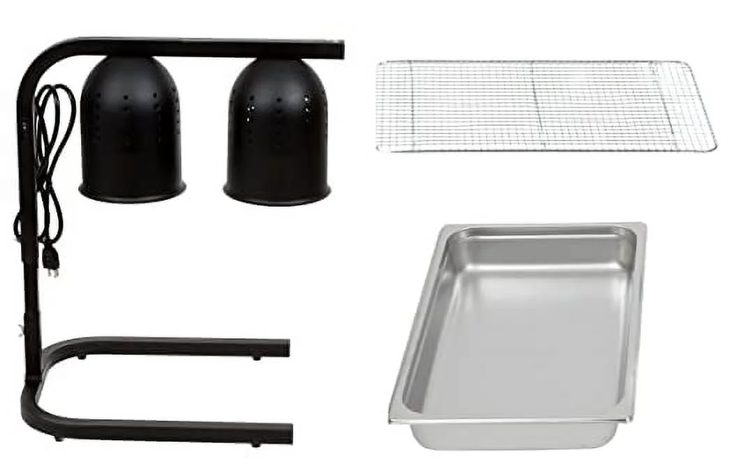 Black Chef Commercial Master Portable Heat Lamp Warmer with Pan and Grate