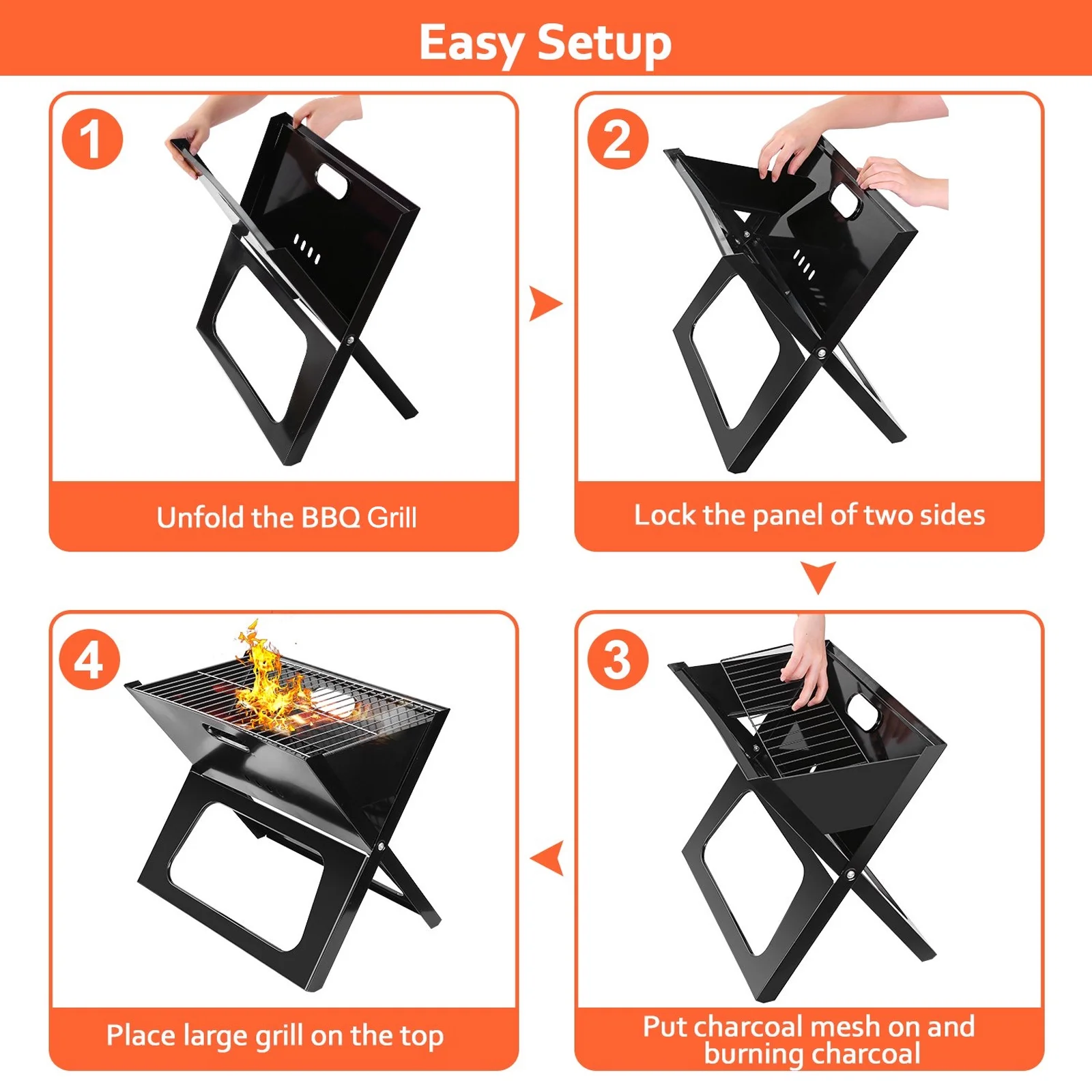 Portable BBQ Grill, Foldable Barbecue Grill, Foldable X-Shaped Charcoal Grill
