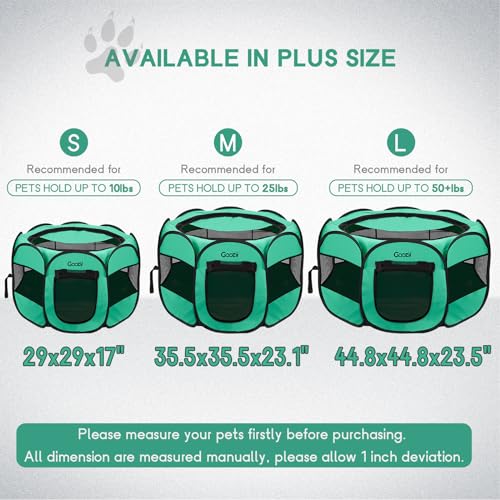 Portable Dog Playpen Crate Cage for Small Dogs Indoor Outdoor, Collapsible Pop Up Pet Cat Kitten Play Pen Tent Enclosed, Foldable Dog Kennel with Bottom Roof Cover for Rv Camping - Green