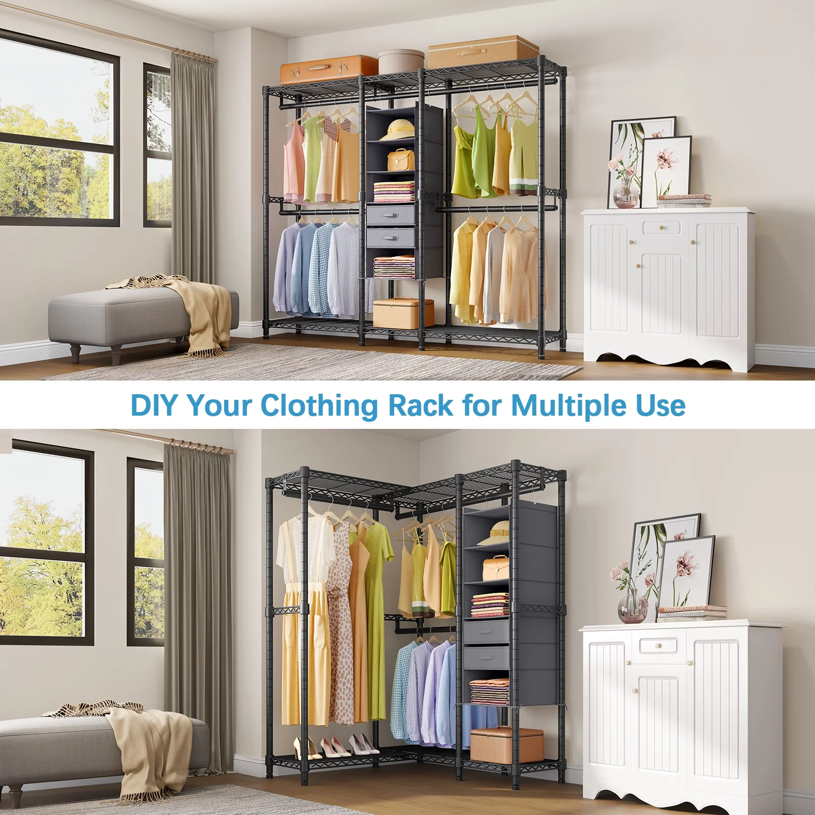 VIPEK L6E Garment Rack Heavy Duty L Shaped Clothing Rack Portable Corner Closet Metal Freestanding Wardrobe, Black