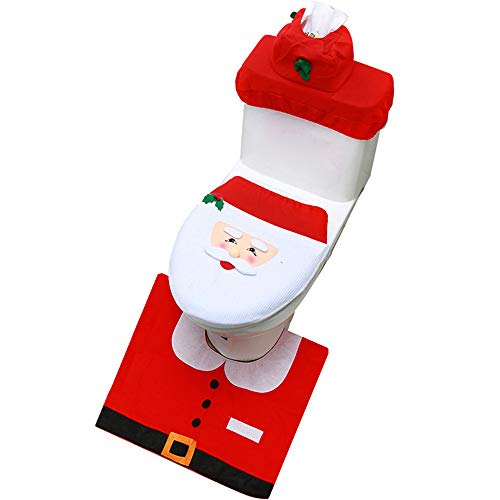 Christmas Toilet Seat Cover Decorations,Xmas Santa Claus,Elf,Elk Bathroom Decor Includes Toilet Seat Cover, Rugs, Tank Cover with Toilet Paper Box Cover (Santa claus/1set)