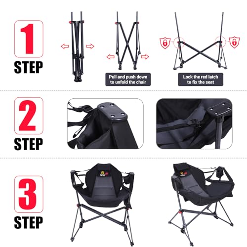Nice C Heated Hammock Camping Chair, Swing Chair, Folding Rocking Chair, Camping Chair, High Back with Stand, Cup Holder, Side Pocket, Heavy Duty 10000mAh Power Bank Included(Set of 1)