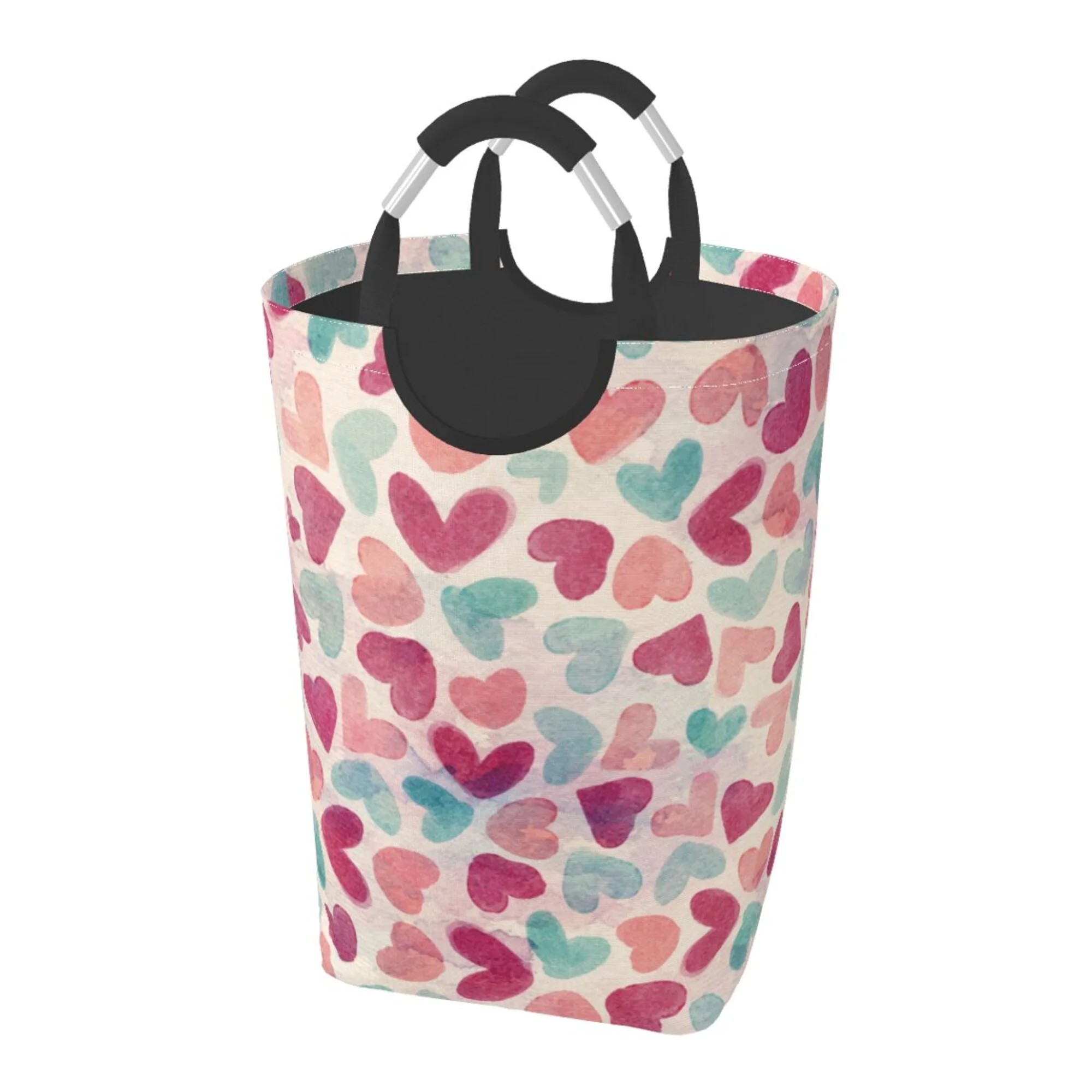 YFYANG 50L Foldable Laundry Hamper, Waterproof Oxford Fabric Vintage Watercolor Heart Doodle Laundry Bag Laundry Baskets