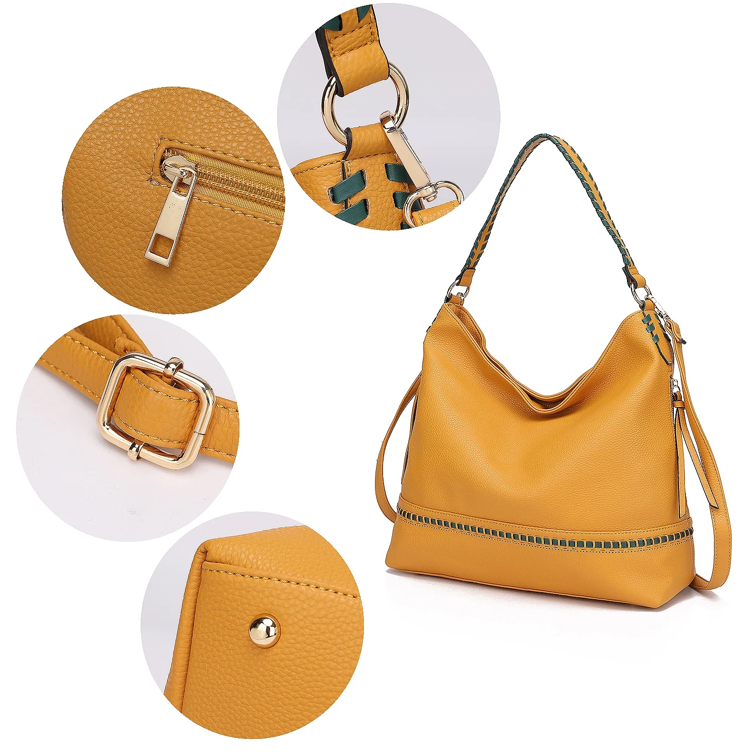 Blake two-tone whip stitches Vegan Leather Womens Shoulder bag  with Wallet by Mia K- 2 pieces