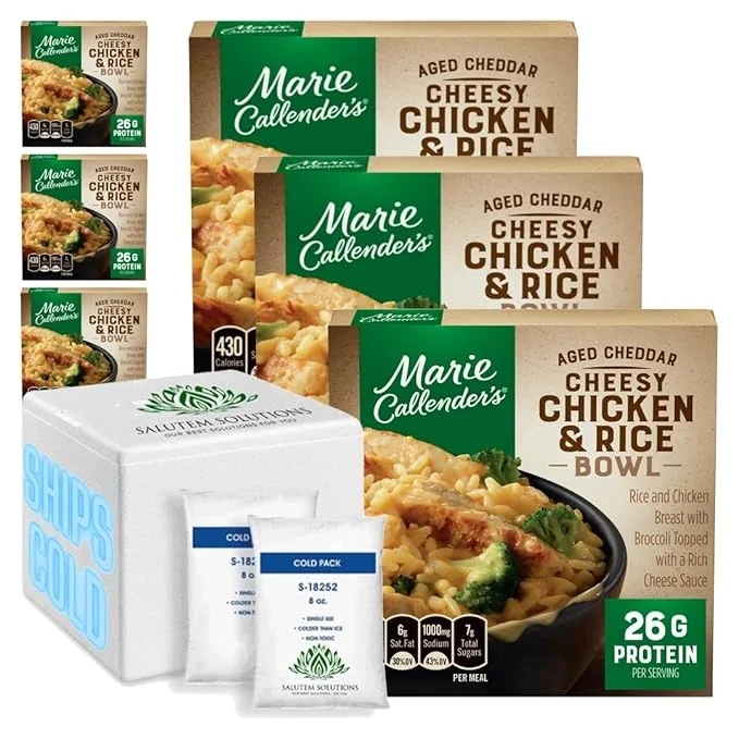 Salutem Vita™ - Marie Callender's Aged Cheddar Cheesy Chicken & Rice Bowl, Frozen Meal With Ice Cold Pack, 12 oz - Pack of 6