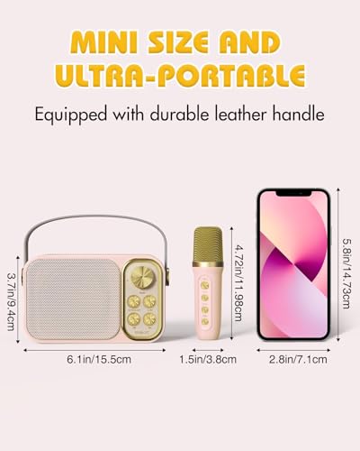 Mini Karaoke Machine for Kids with 2 Wireless Microphone, Portable Bluetooth Speaker, Kids Karaoke Machine to Sing Anywhere, for Girls, Ideal for Party, Birthday, Family Meeting