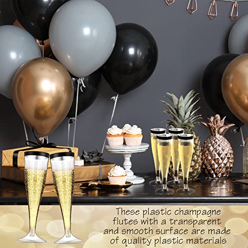 Zubebe 100 Pcs Plastic Champagne Flutes 4.5oz Classic Champagne Clear Plastic Cups Wedding Party Toasting Cocktail Cups Bulk Home Toasting Drinking Party(Blue)