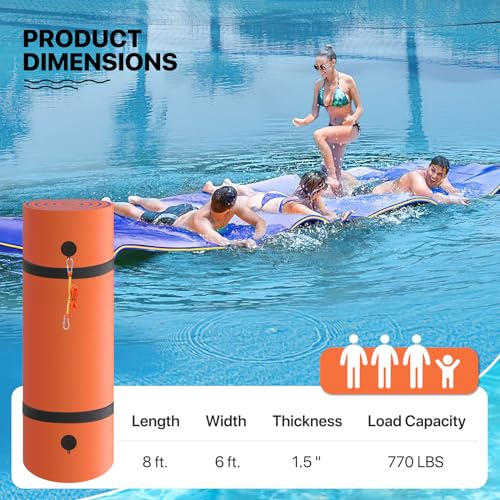 MADOG 7 x 3 Ft Outdoor Floating Water Mat for Adult Beach Lake Ocean Swimming Pool Large Size 3 Layer Tear Resistant XPE Foam Giant Swim Tanning Float Island Pad Raft Recreation Hammock Lounger Orange